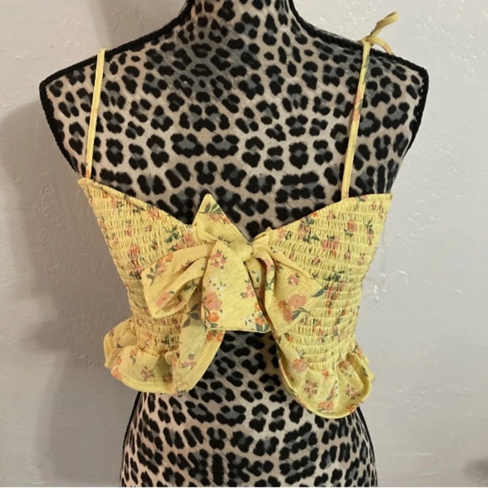 Jolie and Joy Crop Top Yellow  Floral XL Spaghetti Straps 9L x 16W